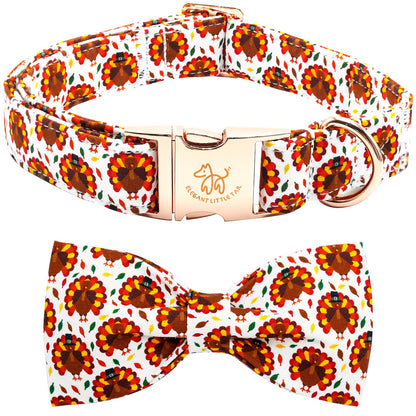Elegantes kleines Schwanz Thanksgiving Hundehalsband Truthahnmuster Haustierhalsband Hunde-Feiertagshalsband mit Schleife Süßes Winter-Hundehalsband Jungen-Mädchen-Welpenhalsband Schleife Verstellbares Hundehalsband für kleine Welpen