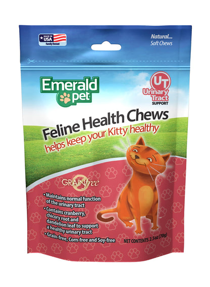 Emerald Pet Feline Health Chews UT Support — Natural Grain Free Urinary Tract Health Cat Chews — Cat Urinary Supplements with Cranberry Chicory Root and Dandelion Leaf Extract — Made in USA 2.5 oz