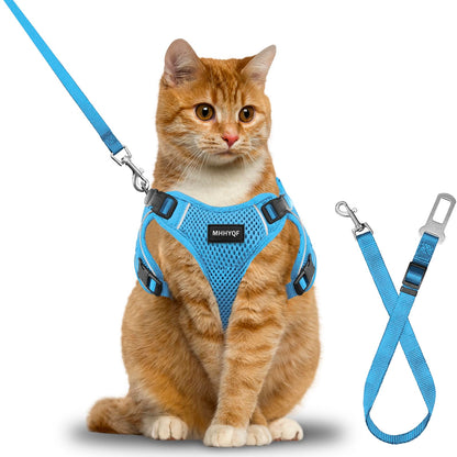 Cat Harness Cat Harness and Leash for Walking Escape Proof Soft Adjustable Vest Harnesses for Cats Easy Control Breathable Reflective Strips Harness Kitten Harness and Leash Set Blue S