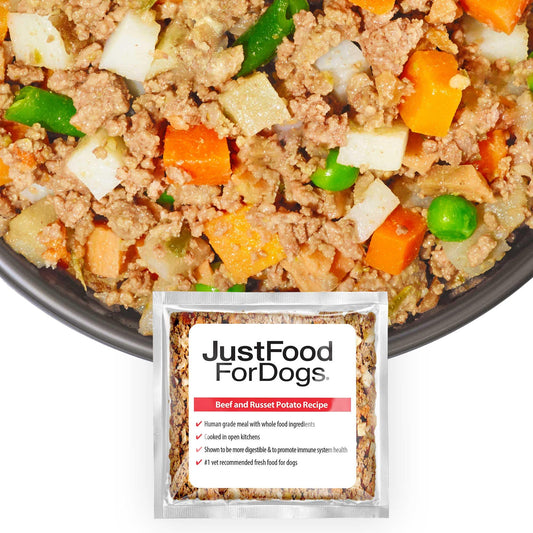 JustFoodForDogs Gourmet Canine Cuisine: Beef & Russet Potato Human Grade Meal - 5.5 oz Multipack