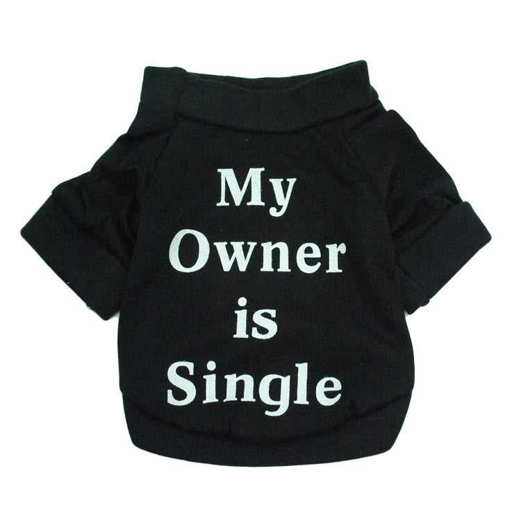 Black pet sweater with 'My Owner is Single' text on a white background