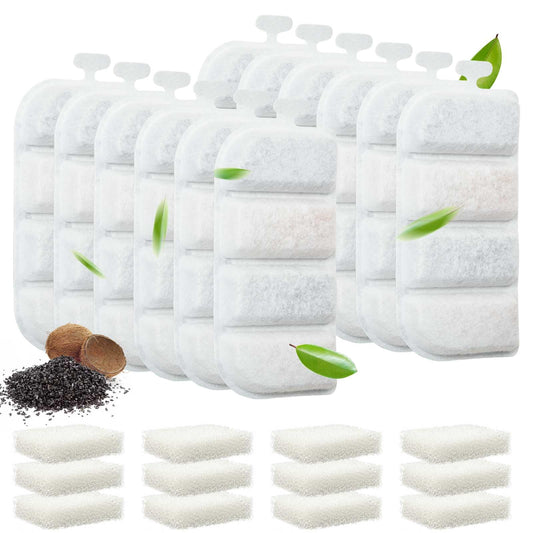 Veehoo 12 Pack Replacement Filters & 12 Pack Pre-Filter Sponges Set for 2.4Gal Dog Water Fountain 6 Months Set of Replacement Filters for Dog Water Dispenser