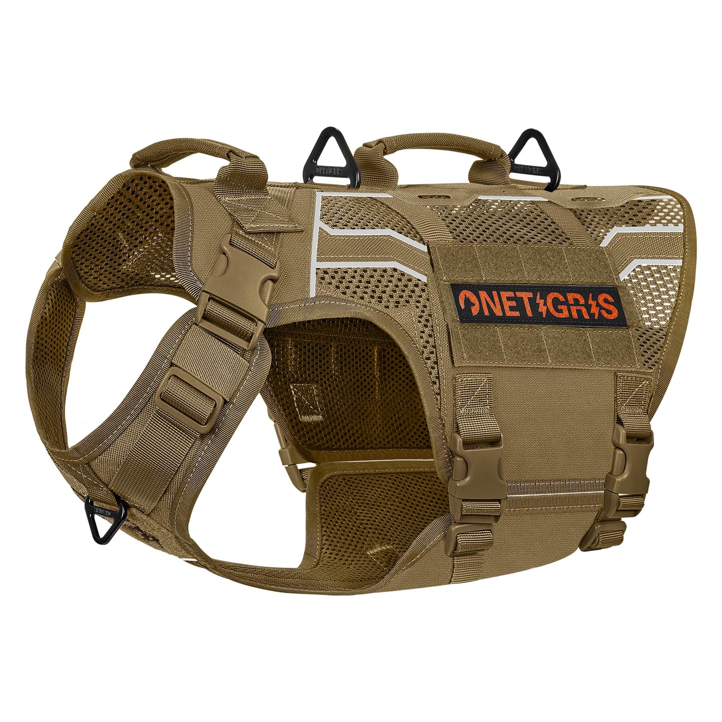 OneTigris Harnais Tactique pour Grands Chiens Harnais en Mesh pour Chiens de Taille Moyenne Gilet Réfléchissant pour Chien Robuste et Respirant Harnais Militaire pour Chien avec Boucle Anti-Traction