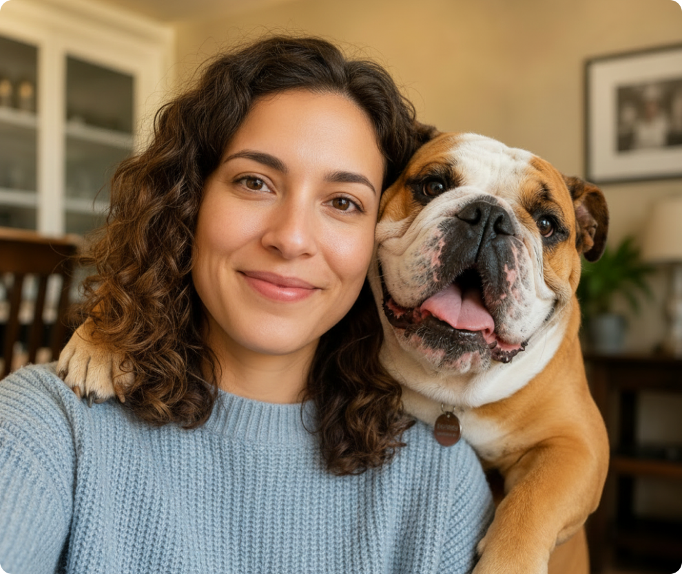 Woman smiling with dog