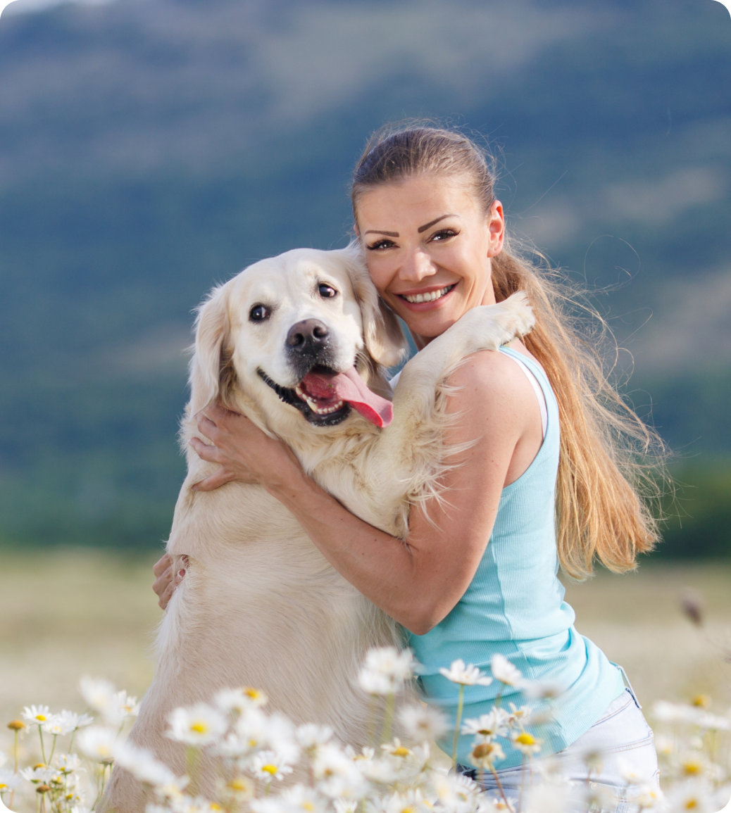 Happy pet owner with dog