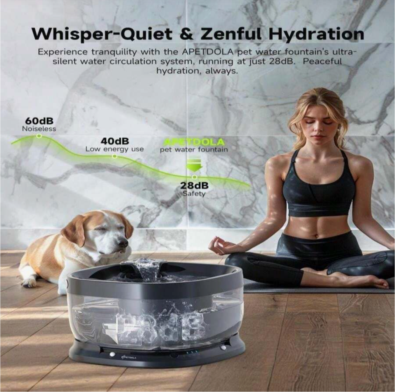APD APETDOLA Wireless Dog Water Fountain Battery Operated Dog Water Dispenser with Motion Sensor 7L/237 fl oz Cordless Pet Fountain Water Bowl for Small to Large Dogs Cats Multi-Pets 3 Work Modes