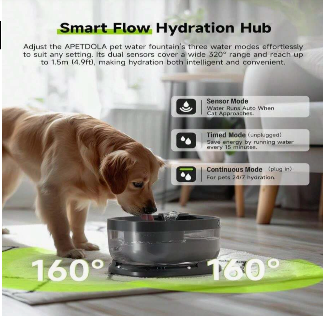 APD APETDOLA Wireless Dog Water Fountain Battery Operated Dog Water Dispenser with Motion Sensor 7L/237 fl oz Cordless Pet Fountain Water Bowl for Small to Large Dogs Cats Multi-Pets 3 Work Modes
