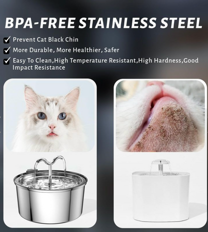 DOOOB Cat Water Fountain 3.2L/108OZ Stainless Steel Pet Water Dispenser Automatic Metal Dog Drinking Fountains Water Bowl with Replacement Filters Ultra-Quiet Pump