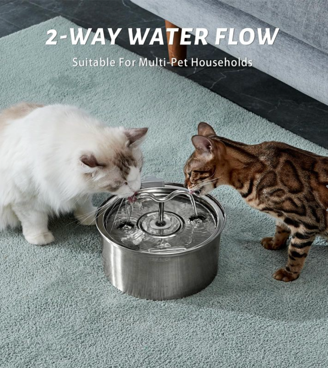 DOOOB Cat Water Fountain 3.2L/108OZ Stainless Steel Pet Water Dispenser Automatic Metal Dog Drinking Fountains Water Bowl with Replacement Filters Ultra-Quiet Pump