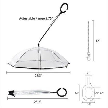 Measurement chart of an adjustable umbrella with dimensions labeled.