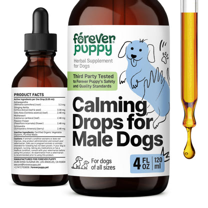 Calming Drops for Male Dogs - Liquid Ashwagandha for Dogs of All Breeds & Sizes - Composure & Relaxation Supplements for Male Pets - Herbal Alternative to Calming Chews for Dogs - Happy Pet Care 4 oz