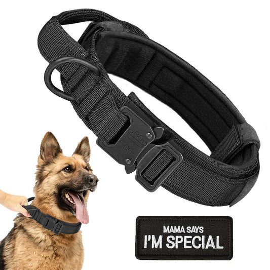 Tactical Dog Collar Military Dog Collar with Handle - Adjustable Nylon Training Dog Collar with Heavy Duty Metal Buckle Collar for Medium Large Dogswith Patch