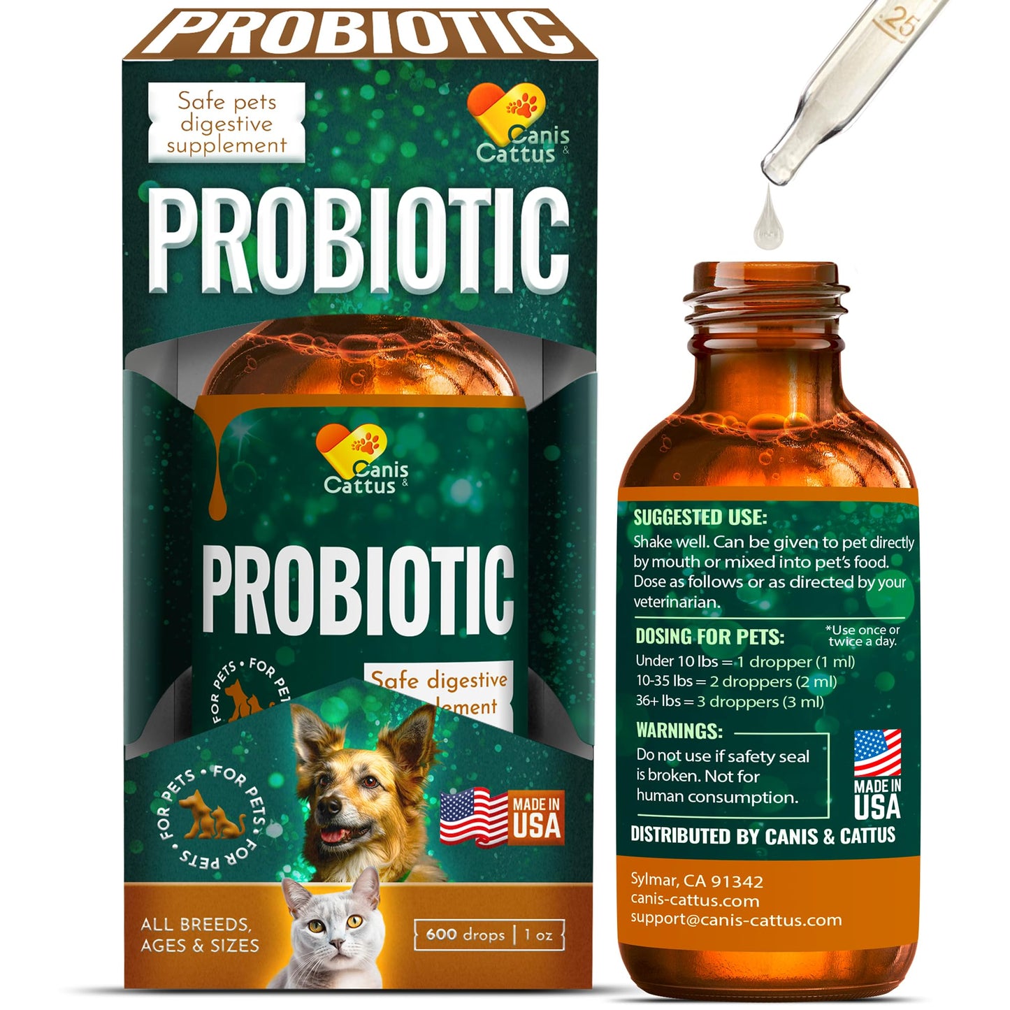 Cat Probiotic | Dog Probiotic | Pet Probiotics | Probiotics for Cats | Dog Probiotic Supplements | Liquid Probiotic for Cats | Dog Stomach Probiotics | Organic Composition | 1 oz