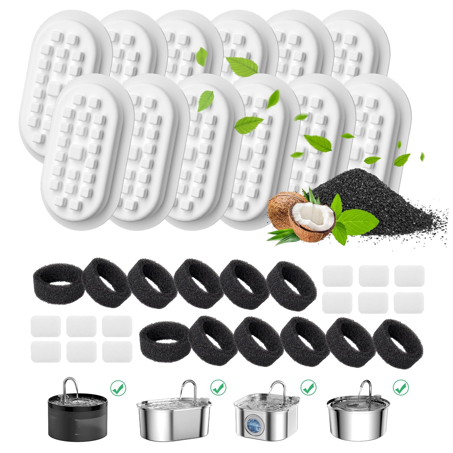 DOOOB Cat Water Fountain Filters 36 Pack Cat Fountain Replacement Filters Cat Fountain Filters for DOOOB Cat Fountain and Other Cat Water Fountain (12+12+12 Filters)