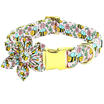 Bobo Regenbogen Hundehalsband mit Blume-Biene Hundehalsband Verstellbares Süßes Haustierhalsband Weiches Bequemes Hundehalsband Rosa Blumen Hundehalsband Frühling Baumwoll Welpenhalsband Metallschnallen Halsband Geschenk für X-Kleine Hunde